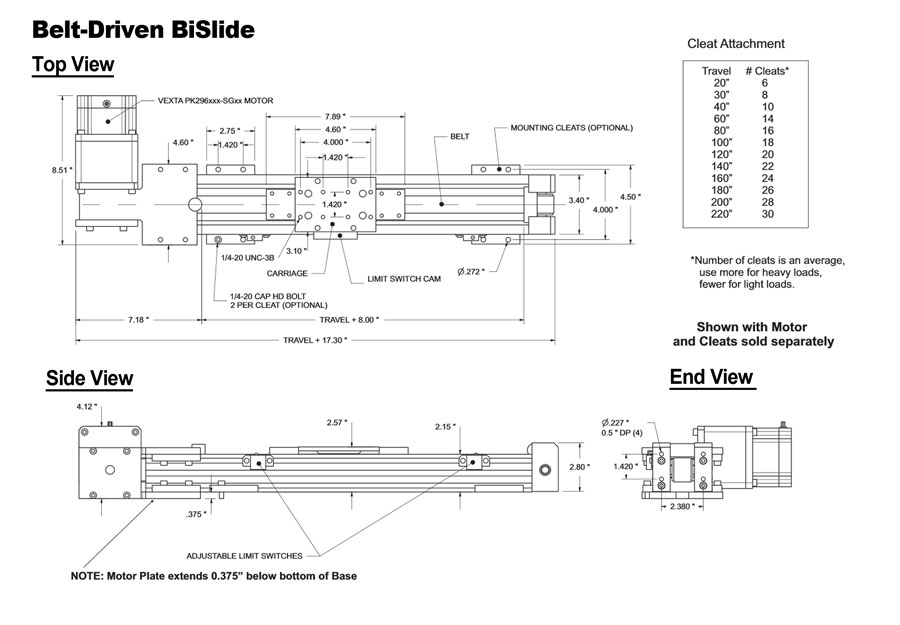 Belt-Drive BiSlide Dimensions